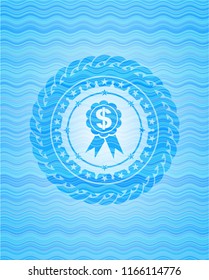 business ribbon icon inside light blue water badge background.