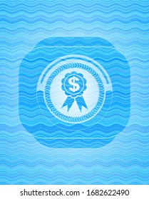 business ribbon icon inside light blue water badge background.