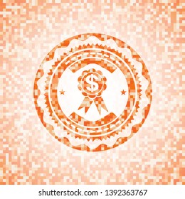 business ribbon icon inside orange mosaic emblem