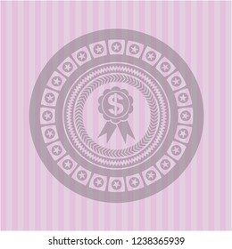 business ribbon icon inside pink emblem. Vintage.