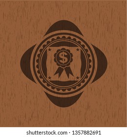 business ribbon icon inside realistic wooden emblem