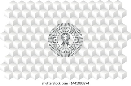 business ribbon icon inside realistic grey emblem with geometric cube white background