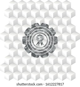 business ribbon icon inside realistic grey emblem with geometric cube white background