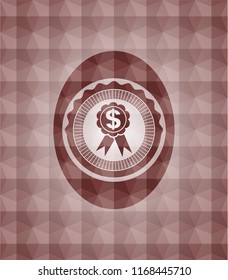 business ribbon icon inside red badge with geometric pattern background. Seamless.