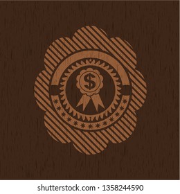 business ribbon icon inside retro wooden emblem