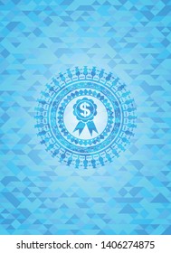 business ribbon icon inside sky blue emblem. Mosaic background