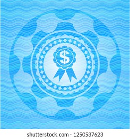 business ribbon icon inside water wave style emblem.