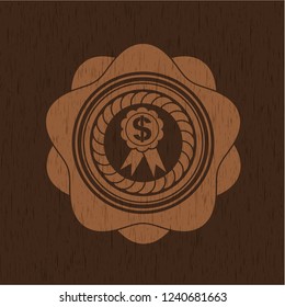 business ribbon icon inside wooden emblem