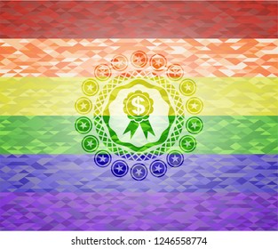 business ribbon icon on mosaic background with the colors of the LGBT flag