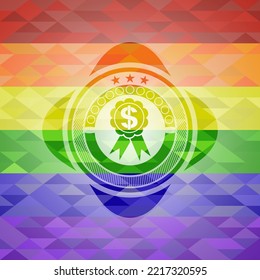 business ribbon icon on mosaic background with the colors of the LGBT flag. 