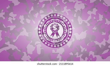 business ribbon icon on pink camo texture. 