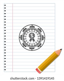 business ribbon icon with pencil strokes. Vector Illustration. Detailed.