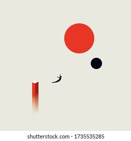 Business risk, bravery, courage and ambition vector concept with businessman jumping into space. Symbol of success, adventure, bravery. Eps10 illustration.