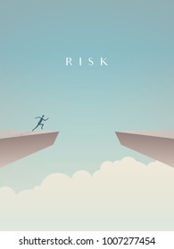 Business risk concept vector with businessman jumping over gap. Symbol of courage, success, motivation, ambition. Eps10 vector illustration.