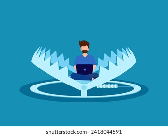 Business risk. man stuck in a trap vector 