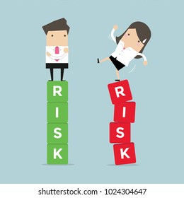 Business risk management of difference business people between a success and failure. vector