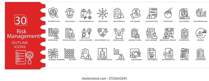 Geschäftsrisiko, Management Icon Set.Failure Problem Vector Collection, Technical Mechanical Icon Pack, Engine, Machine, System. Service-Symbole, Business Warning Illustration Set.Bearbeitbarer Strich