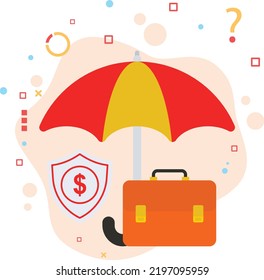Business Risk Protection Concept, Insurance Policy Bag and shield Vector color Icon Design, 