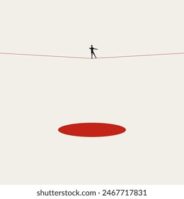 Business risk vector concept, man on tightrope. Symbol of danger, challenge, crisis. Minimal design eps10 illustration.