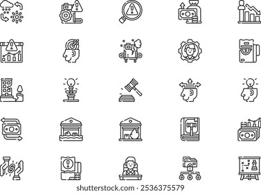 A coleção de ícones de riscos comerciais é uma ilustração vetorial com traçado editável.