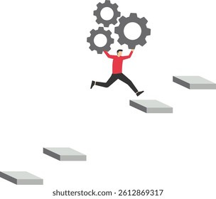 Business risks and obstacles. businessman with a backlash jumps over the gap stock illustration


