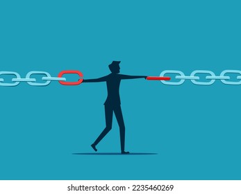 Business risks or vulnerabilities. Businessmen holding metal chains together. supply chain problems