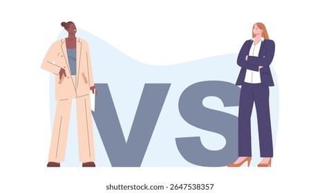Empresas rivais. Feminino vs uns aos outros no trabalho, misoginia conceito. Gerentes de escritório oposição, confronto de mulheres no local de trabalho, em políticos, adversários personagens vetoriais