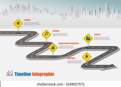 Business road map timeline infographic city designed for abstract background template milestone element modern diagram process technology digital marketing data presentation chart Vector illustration