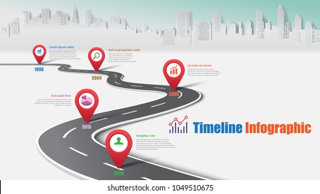 Business road map timeline infographic city designed for abstract background template milestone element modern diagram process technology digital marketing data presentation chart Vector illustration