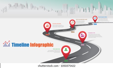 Business road map timeline infographic city designed for abstract background template milestone element modern diagram process technology digital marketing data presentation chart Vector illustration