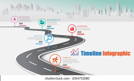 Business road map timeline infographic city designed for abstract background template milestone element modern diagram process technology digital marketing data presentation chart Vector illustration