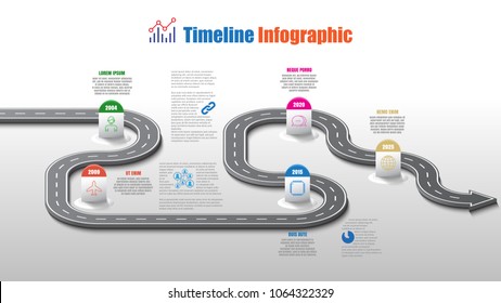 Plantilla infográfica de la línea de tiempo de la hoja de ruta empresarial con punteros diseñados para hitos de fondo abstracto tecnología moderna de proceso de diagrama digital de datos de marketing gráfico de la ilustración vectorial