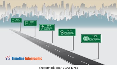 Business road map timeline infographic city designed for abstract background template milestone element modern diagram process technology digital marketing data presentation chart Vector illustration