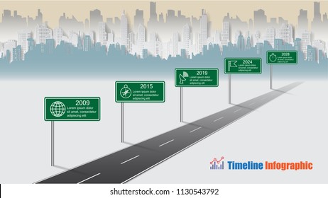 Business road map timeline infographic city designed for abstract background template milestone element modern diagram process technology digital marketing data presentation chart Vector illustration