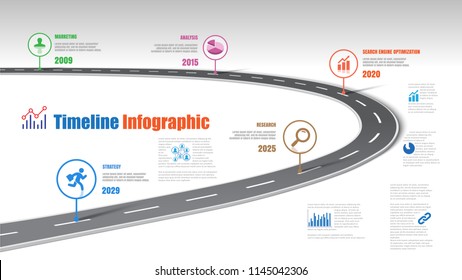 Business road map timeline infographic template with pointers designed for abstract background milestone modern diagram process technology digital marketing data presentation chart Vector illustration