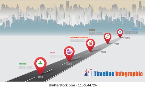 Business Road Map Timeline Infographic, Vector Illustration