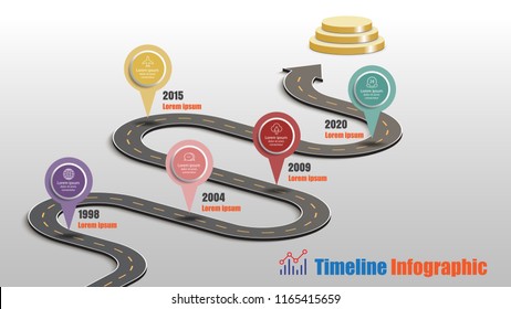 Business road map timeline infographic milestone pathway to podium designed for modern diagram process technology digital marketing data presentation chart. Vector illustration