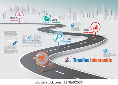 Business road map timeline infographic city designed for abstract background template milestone element modern diagram process technology digital marketing data presentation chart Vector illustration