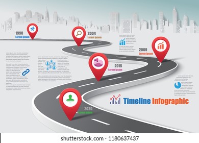 Business road map timeline infographic city designed for abstract background template milestone element modern diagram process technology digital marketing data presentation chart Vector illustration