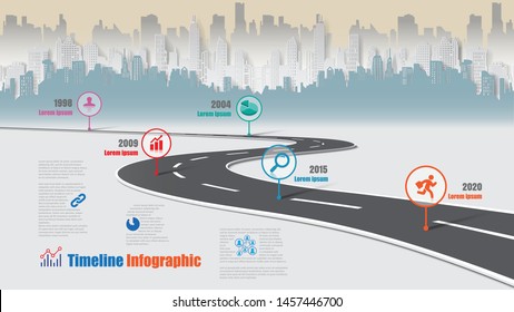 Business road map timeline infographic city designed for abstract background template milestone element modern diagram process technology digital marketing data presentation chart Vector illustration