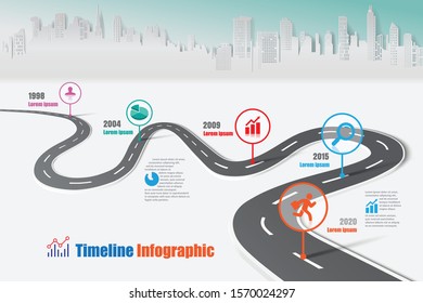 Business road map timeline infographic city designed for template  modern diagram presentation chart. Vector illustration