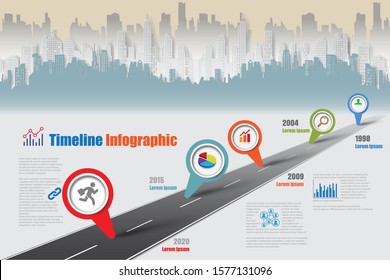 Business road map timeline infographic city designed for abstract background template milestone element modern diagram process technology digital marketing data presentation chart Vector illustration