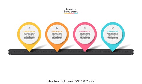 Iconos infográficos de la línea de tiempo de la hoja de ruta comercial diseñados para la plantilla de fondo abstracto