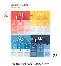 Business road map timeline infographic jigsaw template. Modern milestone element timeline diagram calendars can be used for vector infographics, digital marketing data presentations.