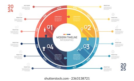 Business Road Map Timeline Infografik jigsaw Template. Moderne Meilenstein-Element-Timeline-Kalender und 4 Viertel-Themen, Kann für Vektor-Infografik