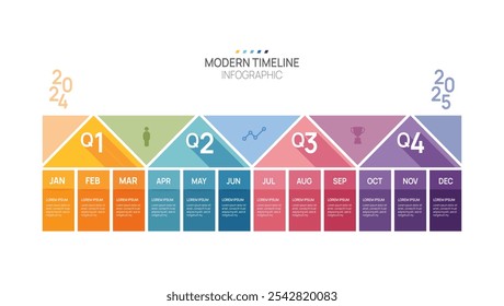 Business road map timeline infographic template vector. Modern milestone element timeline calendar and 4 quarter topics presentations.