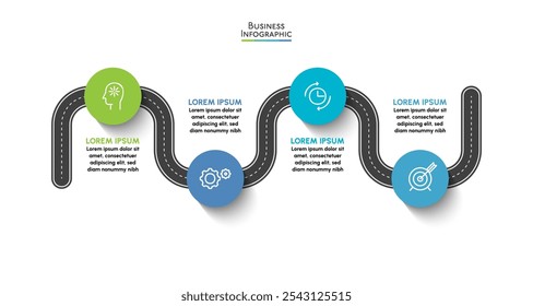 Business road map linha do tempo ícones infográficos projetados para o modelo de fundo abstrato