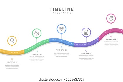 Business road map timeline infographic concept. with icons and 5 options, Corporate milestones graphic elements. workflow layout, diagram, report, web design. Creative, vector