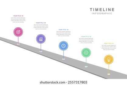 Business road map timeline infographic concept. with icons and 5 options, Corporate milestones graphic elements. workflow layout, diagram, report, web design. Creative, vector