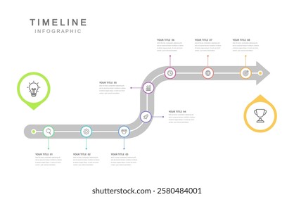 Business road map timeline infographic concept. with icons and 8 steps. Corporate milestones graphic elements. marketing data. Modern vector history timeline design presentation